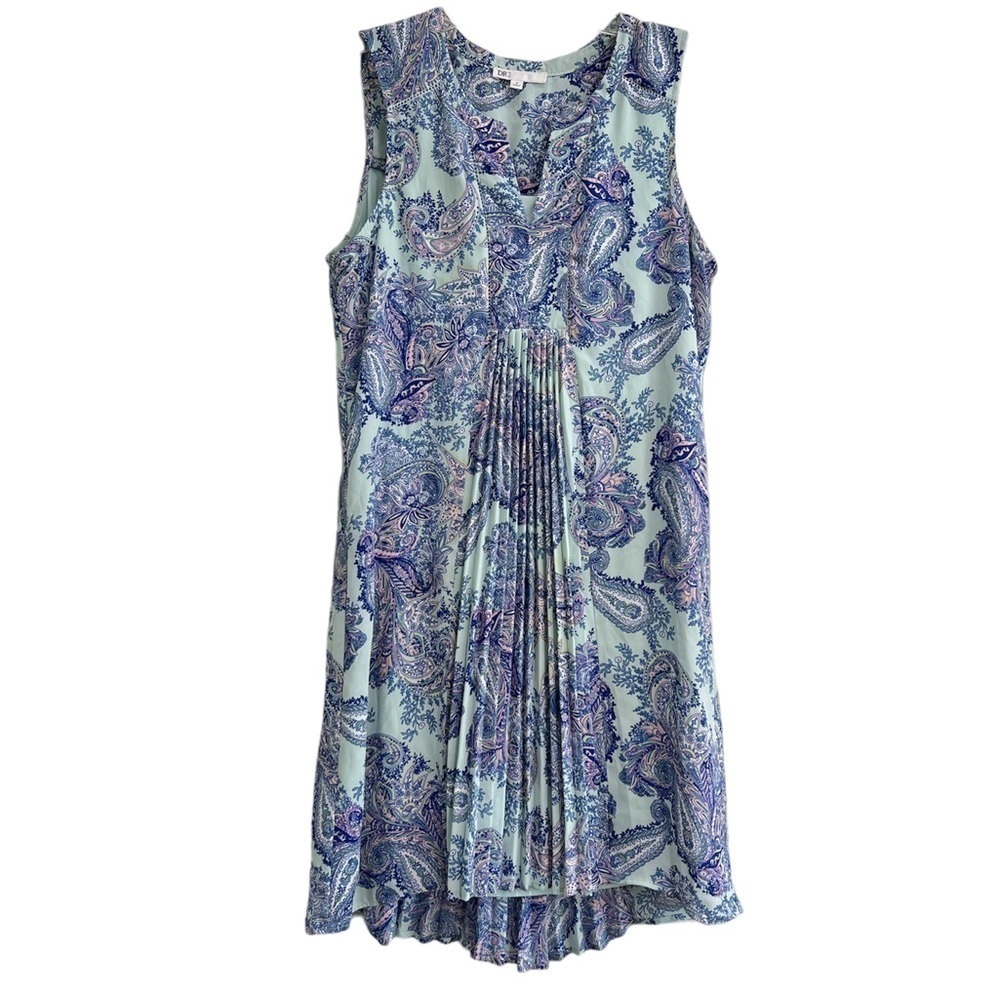 DR2 Daniel Rainn Blue Purple Paisley Pleated Swing Dress Size Small